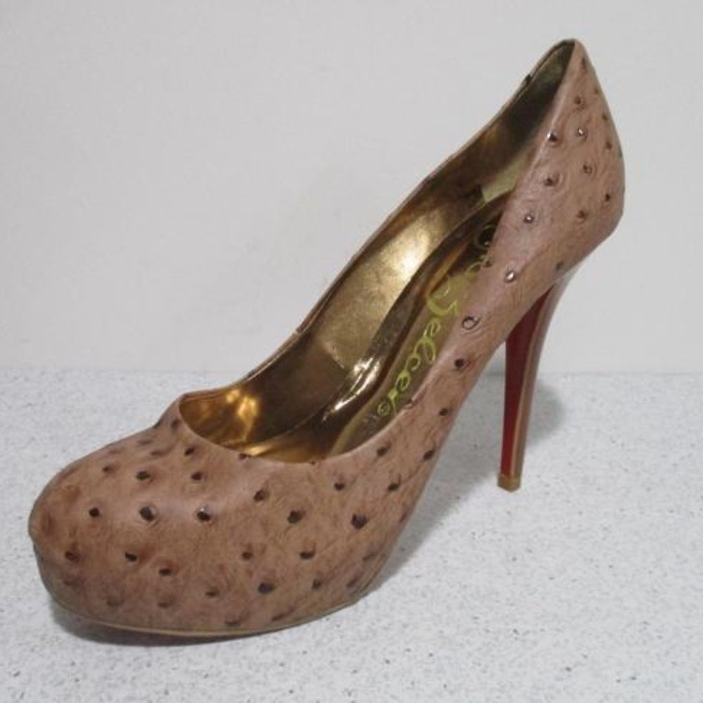 *Sergio Zelcer Coral Pink Ostrich Pattern Red Soles